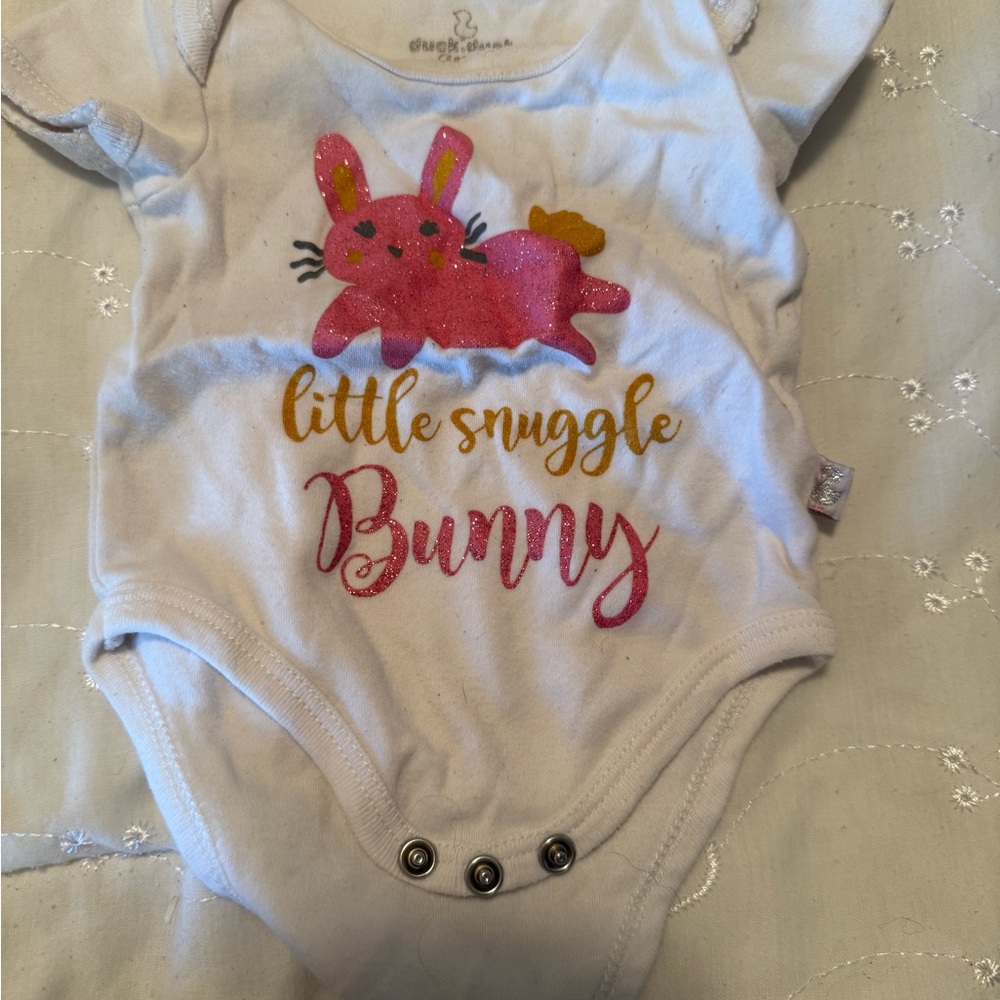 Angel Dear Little Snuggle Bunny Bodysuit in White and Pink